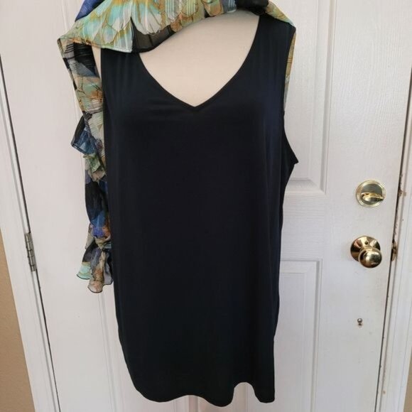 2 Piece Susan Graver Blouse Chiffon Top Blue Floral  Tank Top Career Work 1X - Picture 2 of 9